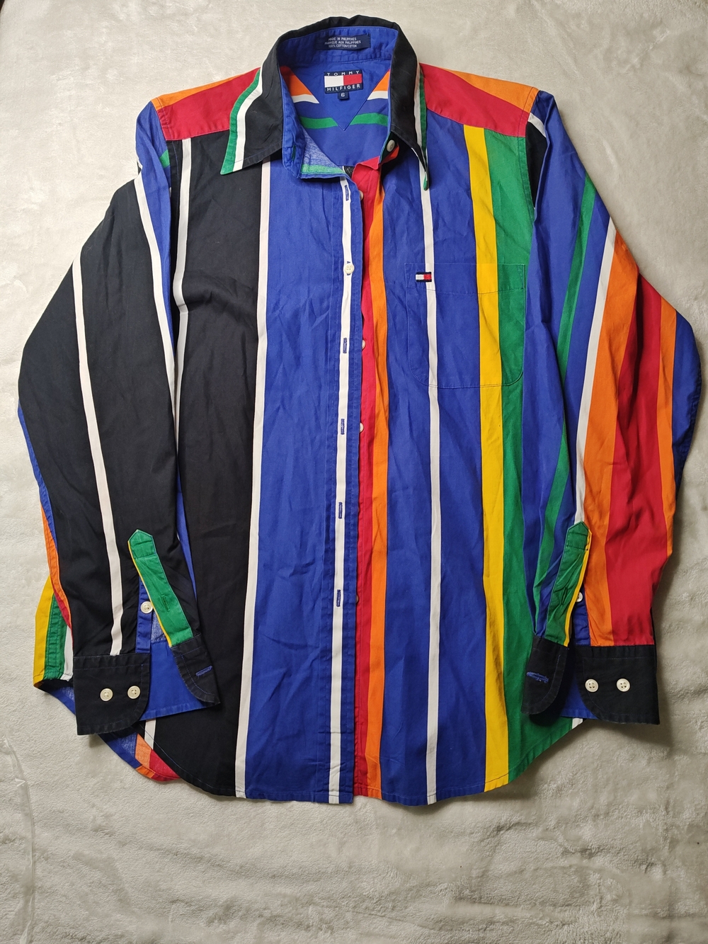 Vintage Tommy Hilfiger Size 6 Button Down Long Sleeve Colorblock Striped #87